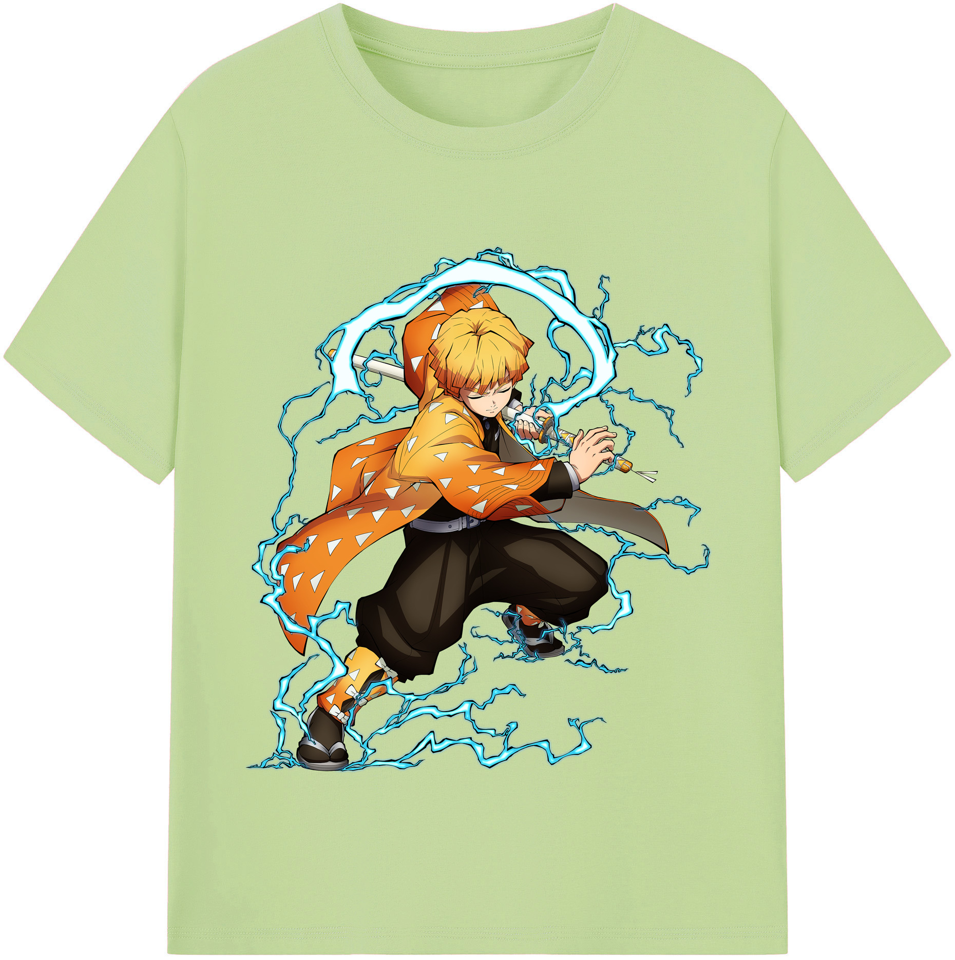 （画像用） 鬼滅の刃（きめつのやいば）我妻 善逸／あがつま ぜんいつ Agatsuma Zenitsu 綿100％半袖Tシャツ（フロントプリント）